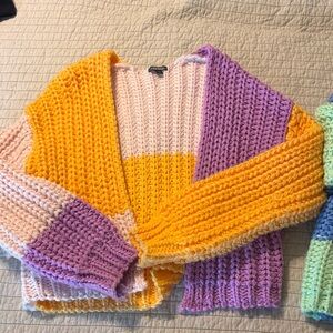 wild fable Yellow Lavender Pink Colorblock Chunky Knit Cardigan